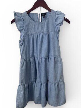 J.Crew Denim Ruffle‑Sleeve Tiered Dress 00P Petite (Style BI396, SU22)
